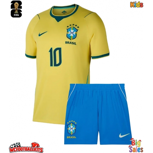 Brazil Neymar Jr #10 Replica Home Stadium Kit for Kids World Cup 2026 Short Sleeve (+ pants)